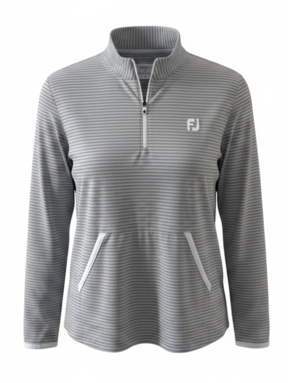 FootJoy Grey Striped with White Trim 1/4 Zip Long Sleeve Pullover Size Large